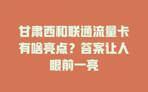 甘肃西和联通流量卡有啥亮点？答案让人眼前一亮