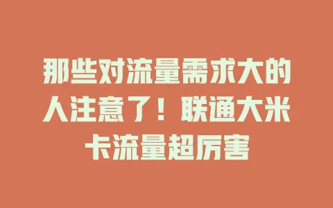 那些对流量需求大的人注意了！联通大米卡流量超厉害
