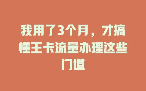 我用了3个月，才搞懂王卡流量办理这些门道