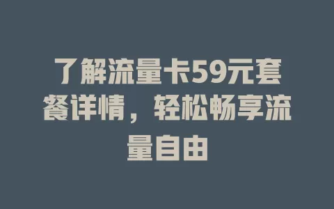 了解流量卡59元套餐详情，轻松畅享流量自由