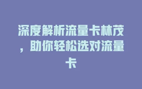 深度解析流量卡林茂，助你轻松选对流量卡