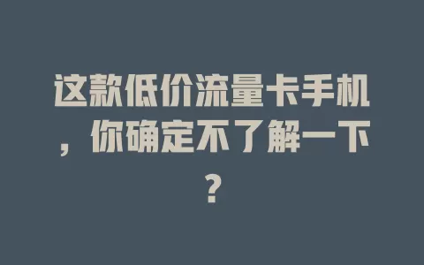这款低价流量卡手机，你确定不了解一下？