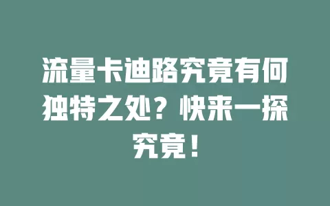流量卡迪路究竟有何独特之处？快来一探究竟！