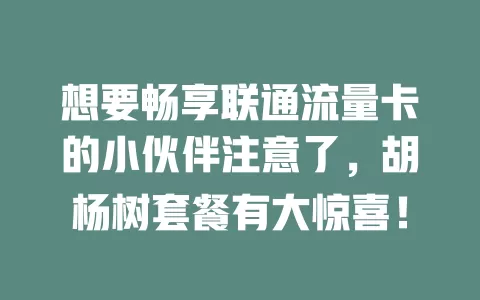 想要畅享联通流量卡的小伙伴注意了，胡杨树套餐有大惊喜！