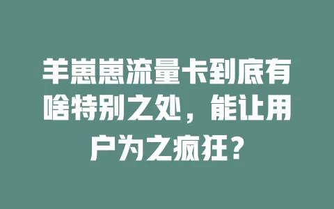 羊崽崽流量卡到底有啥特别之处，能让用户为之疯狂？