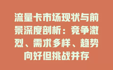 流量卡市场现状与前景深度剖析：竞争激烈、需求多样、趋势向好但挑战并存
