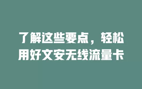 了解这些要点，轻松用好文安无线流量卡