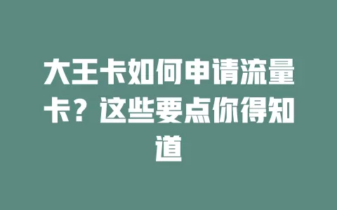 大王卡如何申请流量卡？这些要点你得知道