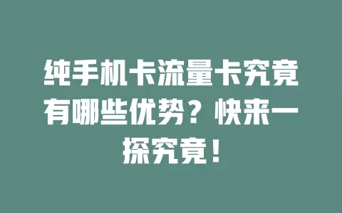 纯手机卡流量卡究竟有哪些优势？快来一探究竟！