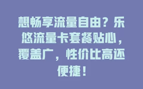 想畅享流量自由？乐悠流量卡套餐贴心，覆盖广，性价比高还便捷！