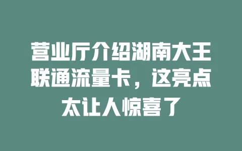 营业厅介绍湖南大王联通流量卡，这亮点太让人惊喜了