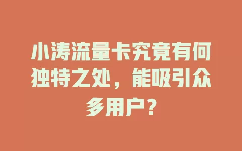 小涛流量卡究竟有何独特之处，能吸引众多用户？