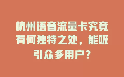 杭州语音流量卡究竟有何独特之处，能吸引众多用户？