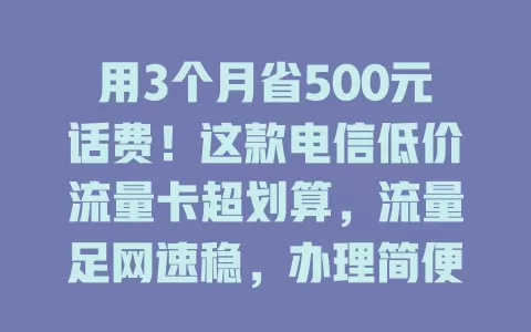 用3个月省500元话费！这款电信低价流量卡超划算，流量足网速稳，办理简便客服贴心，还不快来试试？