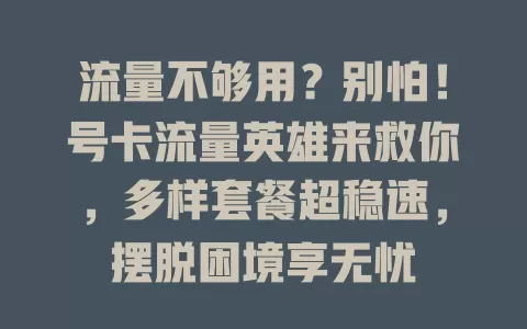 流量不够用？别怕！号卡流量英雄来救你，多样套餐超稳速，摆脱困境享无忧