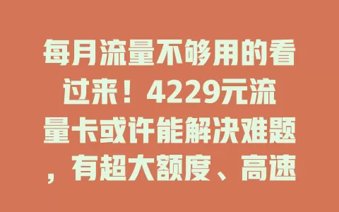 每月流量不够用的看过来！4229元流量卡或许能解决难题，有超大额度、高速网络，还有贴心设计，告别流量焦虑就靠它