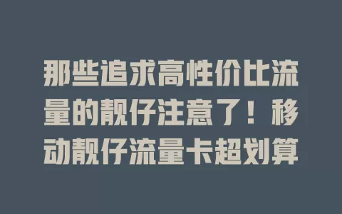 那些追求高性价比流量的靓仔注意了！移动靓仔流量卡超划算