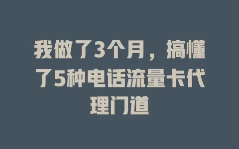 我做了3个月，搞懂了5种电话流量卡代理门道