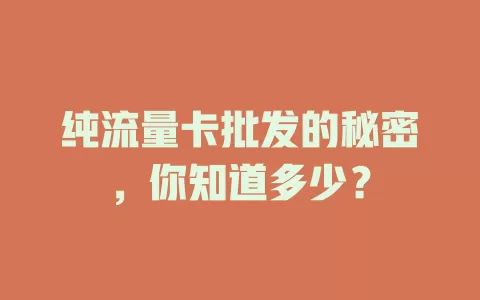 纯流量卡批发的秘密，你知道多少？