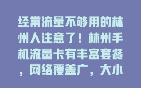 经常流量不够用的林州人注意了！林州手机流量卡有丰富套餐，网络覆盖广，大小需求都能满足，告别流量焦虑，畅享数字生活