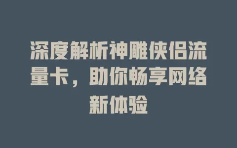 深度解析神雕侠侣流量卡，助你畅享网络新体验