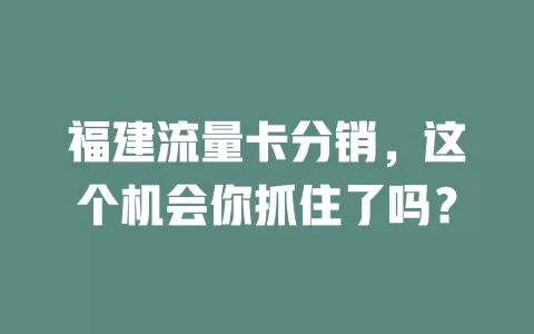 福建流量卡分销，这个机会你抓住了吗？