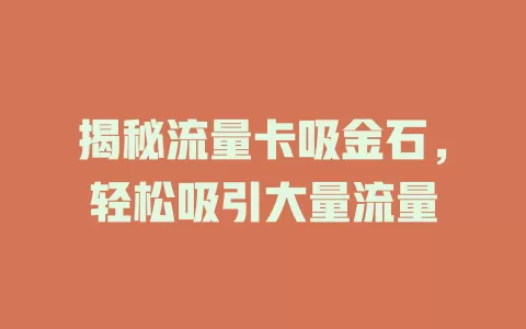 揭秘流量卡吸金石，轻松吸引大量流量
