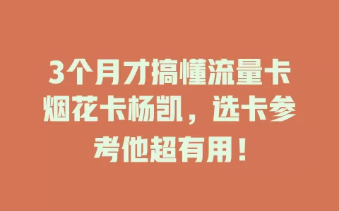 3个月才搞懂流量卡烟花卡杨凯，选卡参考他超有用！