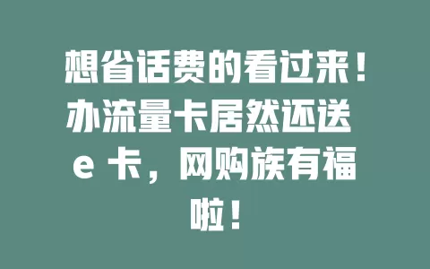 想省话费的看过来！办流量卡居然还送 e 卡，网购族有福啦！