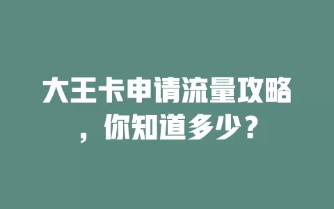 大王卡申请流量攻略，你知道多少？