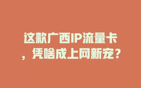 这款广西IP流量卡，凭啥成上网新宠？