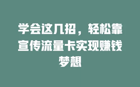 学会这几招，轻松靠宣传流量卡实现赚钱梦想
