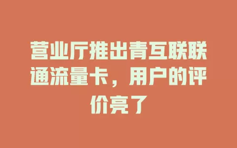 营业厅推出青互联联通流量卡，用户的评价亮了