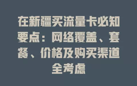 在新疆买流量卡必知要点：网络覆盖、套餐、价格及购买渠道全考虑