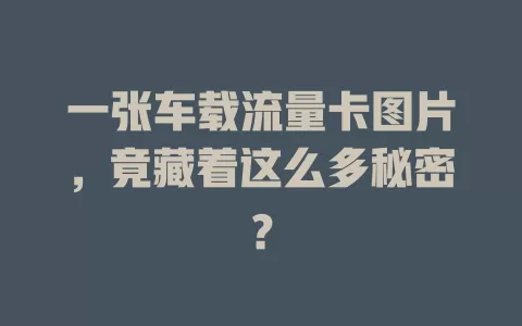 一张车载流量卡图片，竟藏着这么多秘密？