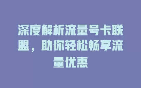 深度解析流量号卡联盟，助你轻松畅享流量优惠