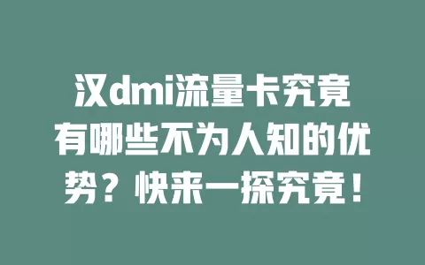 汉dmi流量卡究竟有哪些不为人知的优势？快来一探究竟！