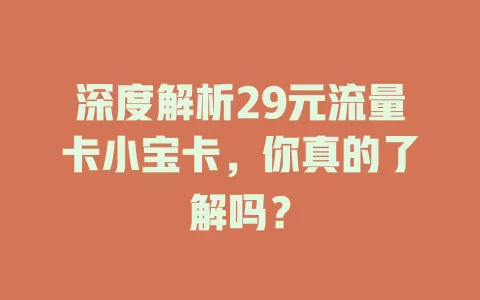 深度解析29元流量卡小宝卡，你真的了解吗？