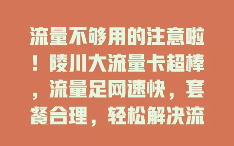 流量不够用的注意啦！陵川大流量卡超棒，流量足网速快，套餐合理，轻松解决流量困扰