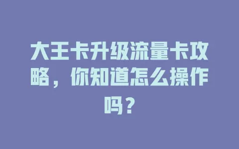 大王卡升级流量卡攻略，你知道怎么操作吗？