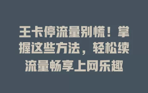 王卡停流量别慌！掌握这些方法，轻松续流量畅享上网乐趣