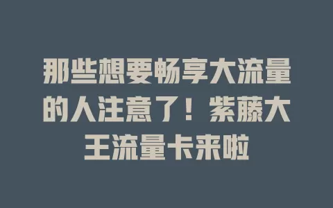 那些想要畅享大流量的人注意了！紫藤大王流量卡来啦