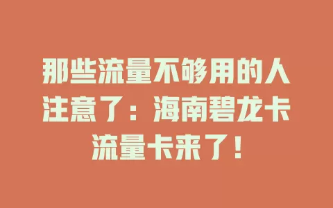 那些流量不够用的人注意了：海南碧龙卡流量卡来了！
