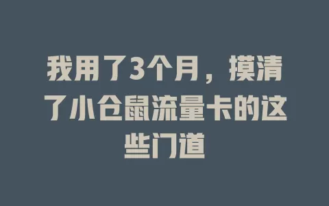 我用了3个月，摸清了小仓鼠流量卡的这些门道