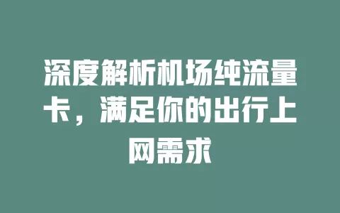 深度解析机场纯流量卡，满足你的出行上网需求