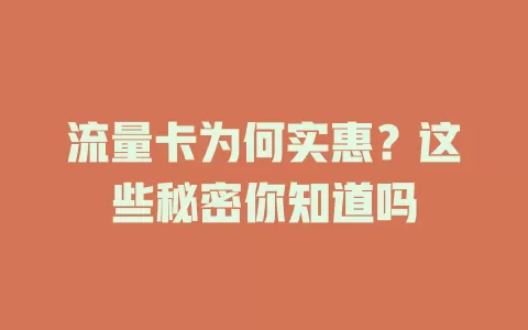 流量卡为何实惠？这些秘密你知道吗