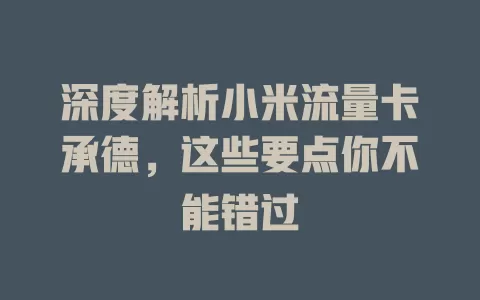 深度解析小米流量卡承德，这些要点你不能错过
