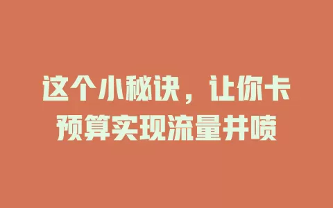 这个小秘诀，让你卡预算实现流量井喷