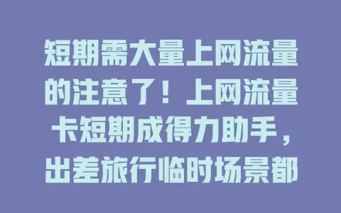 短期需大量上网流量的注意了！上网流量卡短期成得力助手，出差旅行临时场景都适用，灵活便捷无烦恼