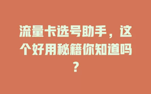 流量卡选号助手，这个好用秘籍你知道吗？